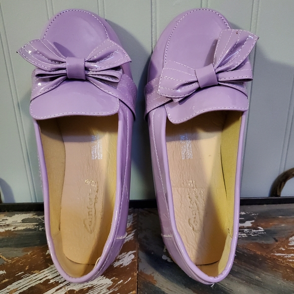 Lolita Patent Leather Flats Bow Toes Lilac Lavender Pasel Purple Shoes 7W wide - Picture 7 of 9